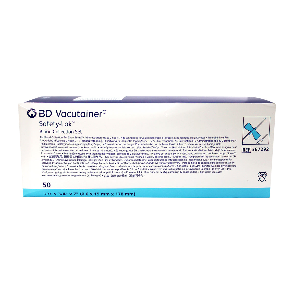 Mariposa-Equipo Alado BD Vacutainer Safety-look de 23G x 19mm / 7” Caja