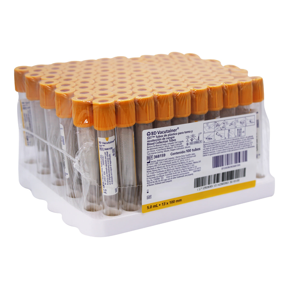 Tubo BD Vacutainer Oro para recolección de sangre con gel separador Gradilla 100 tubos